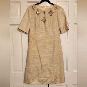 TED BAKER • Gold & Cream Weave Dress with Embellishments, Size 3 (Mediu…